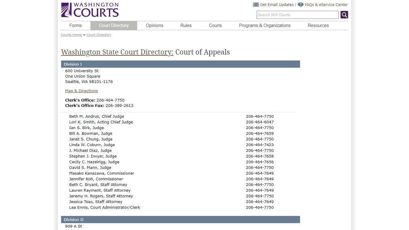 Washington State Courts - Court Directory